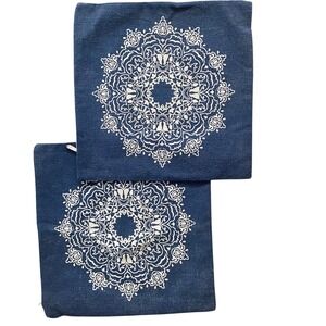 LR Home Insignia Blue‎ Cotton Mandala Medallion Throw Pillow Covers Set 20x20